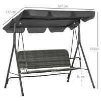 Outsunny Columpio de Jardín Exterior de 3 Plazas Balancín de Jardín Exterior con Toldo Ajustable Asiento de Ratán PE y Reposabrazos para Balcón Terraza Patio Carga 240 kg 167x112x153 cm - details 2