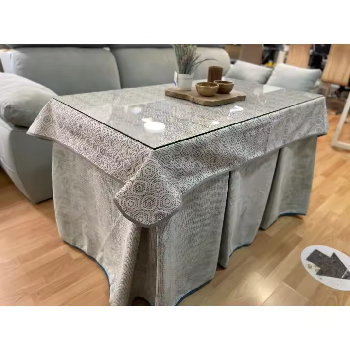 Ropa de Mesa Camilla Tejido Rústico Terciopelo Elegante Extragrueso color Verde Pastel (incluye tapete) - 120 x 70 cm DECOPAQ - 1