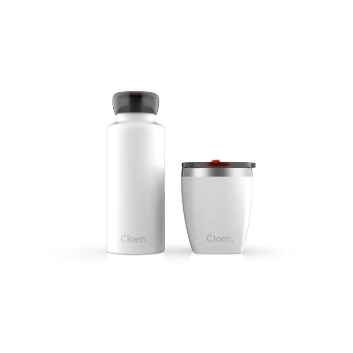 Botella de acero inoxidable + taza, Set Oficina Triple Capa by Cloen. Colores Blanco y Negro. - 1