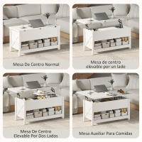 HOMCOM Mesa de Centro Elevable y Extensible, Mesa de Salón con Compartimentos Ocultos, Estante Abierto, para Comedor, Oficina, 100x90x64 cm, Blanco - details 3