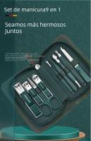 Set De Manicura Profesional Verde Con 9 Piezas Y Estuche De Cuero Herramientas Para Cuidado Del Rostro Y Pies Corte De Acero Inoxidable Regalo - details 0
