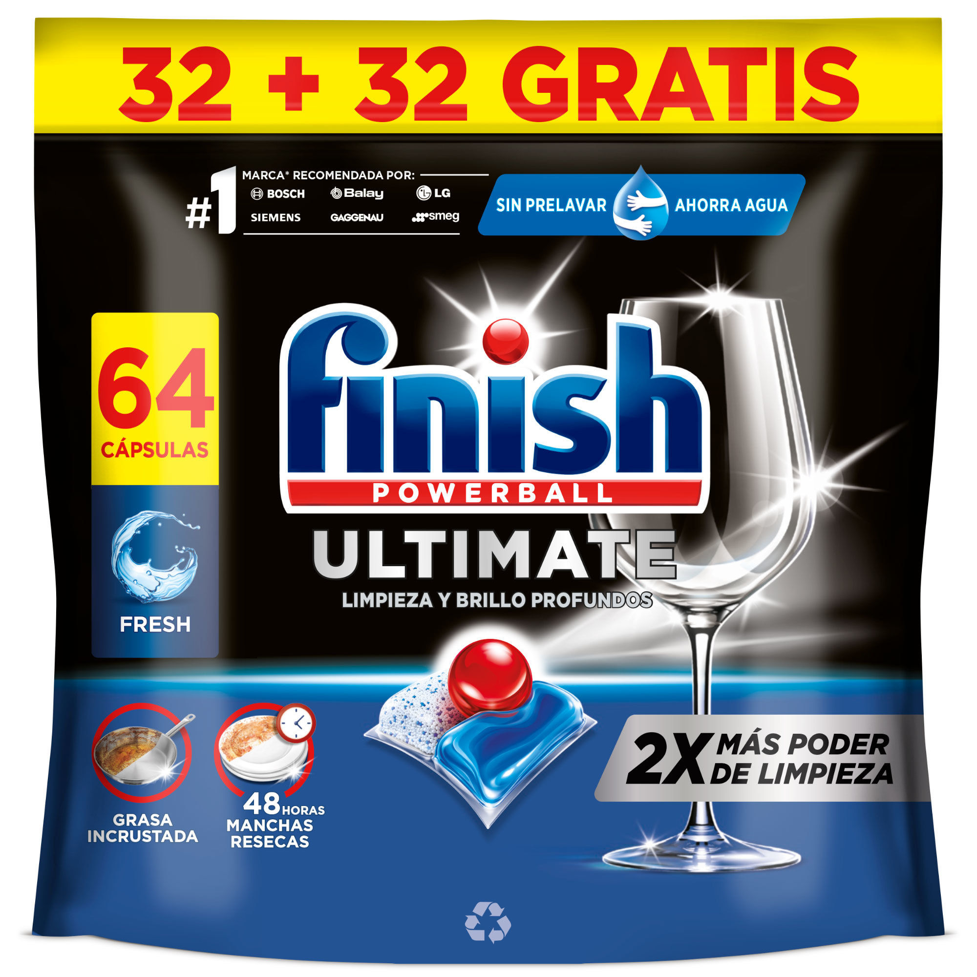 Finish Powerball Ultimate, 128 | 192 | 256 Pastillas para Lavavajillas, Aroma Regular, Limpieza y Brillo Profundos