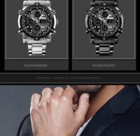 Reloj Digital Skmei 3 Tiempos Con Pantalla Retroiluminada Reloj De Pulsera De Cuarzo Para Hombre Correa De Acero Inoxidable Estilo Lujo Resistente Al Agua - details 6