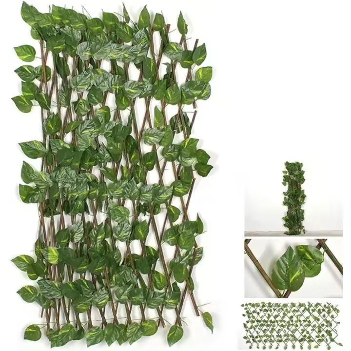 STARLEY - CELOSÍA EXTENSIBLE CON HOJAS VERDES 300x60 cm – Decoración de pared para jardín y balcón, pantalla de privacidad, enrejado plegable para plantas trepadoras, estilo natural moderno - 1