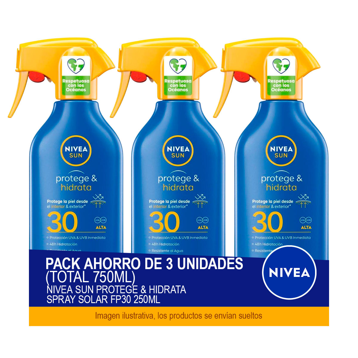 NIVEA SUN Protege & Hidrata Spray Solar FP30 250 ml - Pack ahorro de 3 unidades (total 750ml)