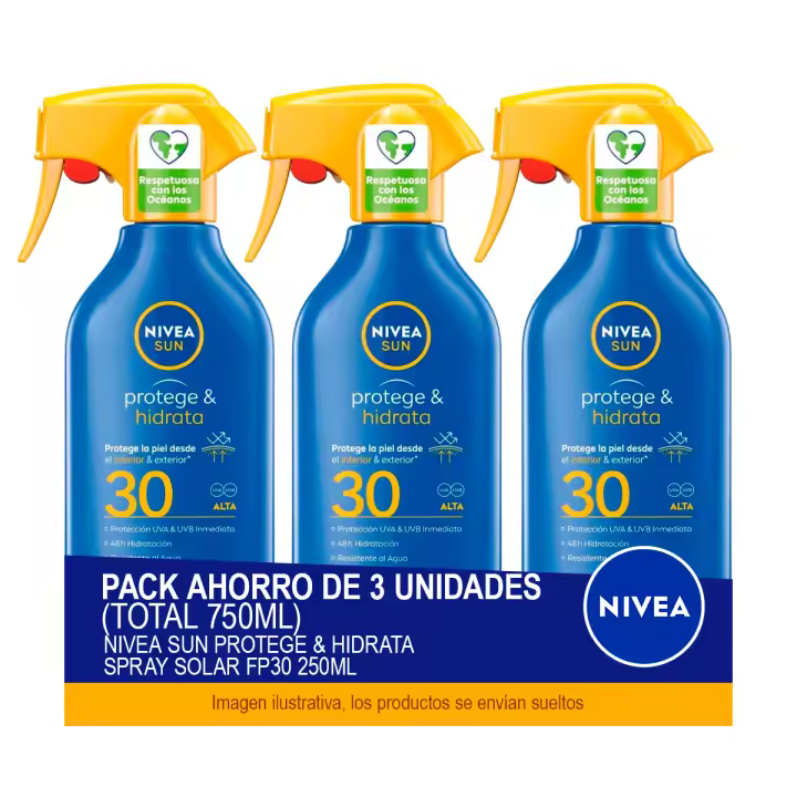 NIVEA SUN Protege & Hidrata Spray Solar FP30 250 ml - Pack ahorro de 3 unidades (total 750ml) - 1
