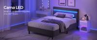 VASAGLE Estructura de Cama Doble, 145,4 x 217,4 cm, Marco de Cama, con Cabecera, Iluminación LED, Conexión USB y Type-C, Moderno, Gris Oscuro - details 2