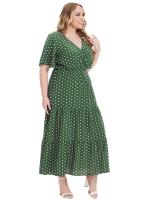 Vestido Bohemio Casual De Polka Dot Para Mujer plus Talla Con Vuelta Corta Y Cuello En V Traje De Verano De Polyester - details 5