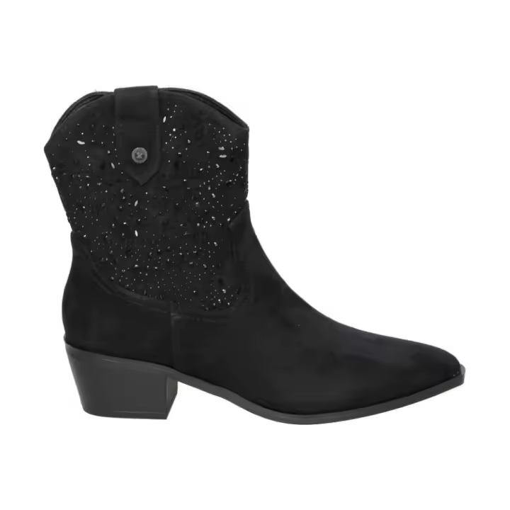 XTI | Botines Camperos XTI para Mujer – Botines de Tacón en Color Negro con Brillos – Botines Cowboy con Cremallera – Tacón Medio y Cómodo – Combinables y Versátiles – Modelo 144309 - 1