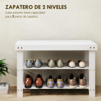 HOMCOM Banco Zapatero de Bambú Zapatero con Asiento Organizador de Zapatos de 3 Niveles para 6-9 Pares Zapatos para Entrada Salón Dormitorio 70x28x45 cm Natural - details 3