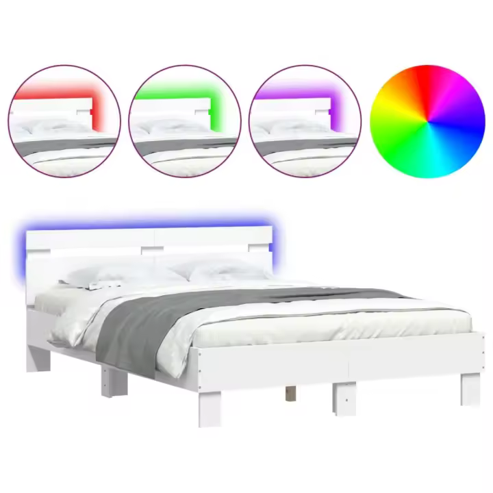 vidaXL Estructura de cama con cabecero y luces LED blanco 135x190 cm - 1