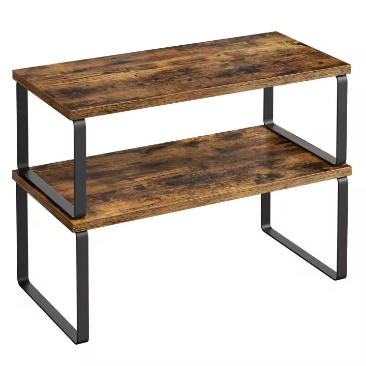 SONGMICS Estante para Especias, Juego de 2, Organizador de Armario, Estante de Almacenamiento de Cocina Extensible, Especiero de Metal y Madera de Ingeniería, Blanco Nube y Beige Natural/Negro Tinta y Beige Natural/Negro Tinta y Marrón Rústico/Negro Ébano - 1