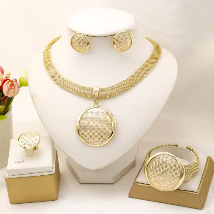 Juego De Joyas Liffly Para Mujer En Color Dorado Estilo Clásico Collar Colgante Pulsera Y Pendientes Para Boda Y Fiestas - 1