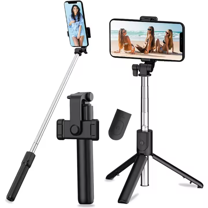 Palo Selfie Trípode, Trípode para Movil, Mini trípode de palo de Selfie para mesa, Mini Extensible 4 en1 Selfie Stick de Aluminio con Mando a Distancia Inalámbrico, Trípode Portátil, Soporte Giratorio de 360° para movil. - 1