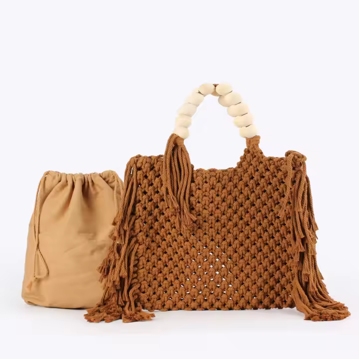 MOV Bolso tote tejido a mano con cuerda de algodón, ideal para vacaciones en la playa, uso diario informal, desplazamientos y fotografía. - 1