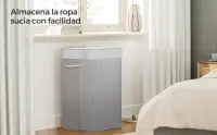 SONGMICS Cesto de la Ropa Sucia con Tapa, 72 L, Cesto de Lavandería de Bambú, Plegable, con Bolsa Lavable Extraíble, Asas, para Lavandería, Dormitorio, Gris/Natural/Negro/Blanco - details 4