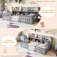 Cama Montessori 140x200 cm gris con estantería integrada, barandilla de seguridad y estructura de madera maciza para dormitorio infantil - details 3