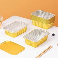 Caja De Almuerzo De Aluminio Desechable 1/10pcs Color Dorado Sellado Empaque De Comida Para Llevar Resistente a La Humedad Y Grasa Con Tapa Para Cocina Y Uso Comercial - details 0