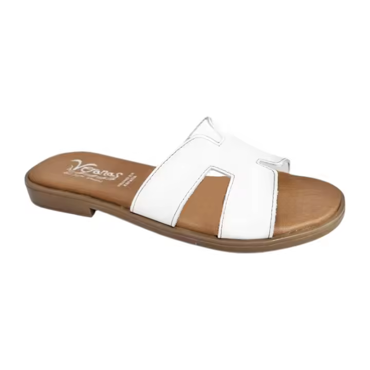 Sandalia Plana Mujer Piel Blanco Referencia: V25316 Blanco MARCA D'VERANAS Sandalia plana confort de mujer en piel blanco. Plantilla acolchada y transpirable. - 1
