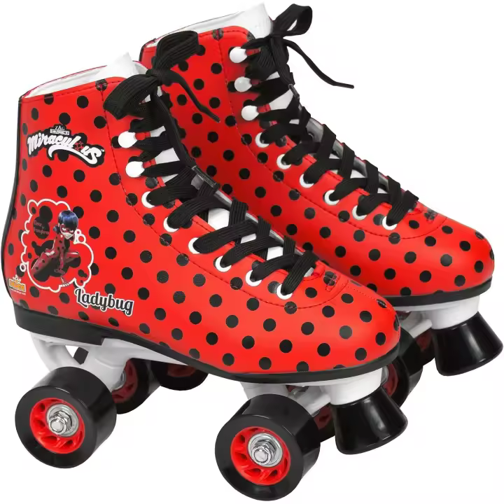 Patines de bota con cordones, patines de 4 ruedas, con diseños de Ladybug, Lunares, Color Rojo y Negro (5836-5837-5838-5839) Varias tallas.+ REGALO CASCO Para principiantes. Calidad al mejor precio. De acuerdo a la normativa CE. +5 años - 1