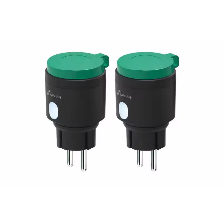 NIVIAN PACK de 2 Enchufes Inteligentes WiFi Exterior IP44 con App Tuya SmartLife – Medición de Consumo, Programación Horaria y Control por Voz con Alexa y Google - 1