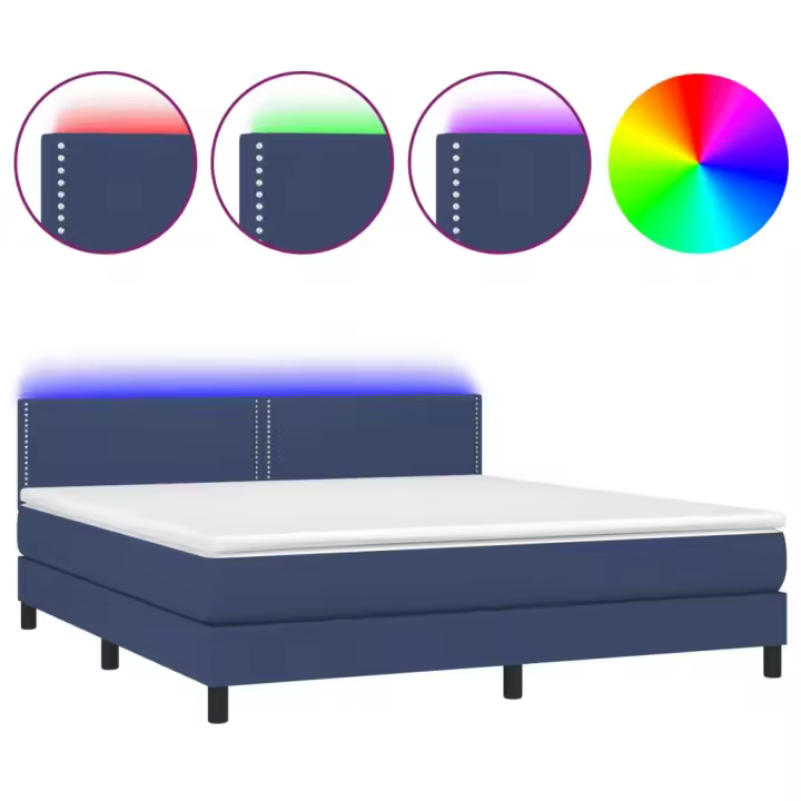 vidaXL Cama box spring colchón y luces LED tela azul 180x200 cm - 1