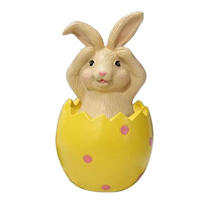Adorno de conejo de Pascua sentado sobre cáscara de huevo, regalo para niños y amigos, decoración de conejito de resina - 1