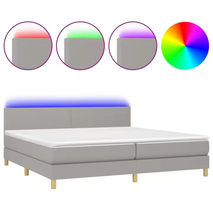 vidaXL Cama box spring con colchón tela y LED gris claro 200x200 cm - 1