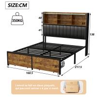Cama doble 140x200/160x200 cm con LED, estructura metálica, 2 cajones, cabecera con almacenamiento, somier de lamas - details 1