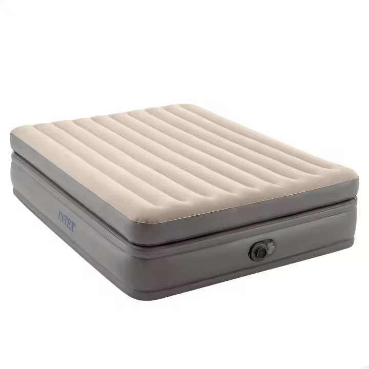 INTEX - Cama de aire Dura-Beam Prime Comfort Elevated, 152x203 cm, Fiber-Tech, plegado compacto, bolsa de almacenaje, peso máximo 272 kg, material flocado aterciopelado, 51 cm altura - 1