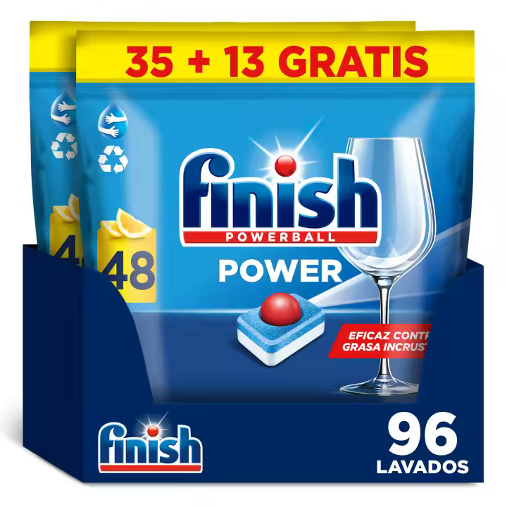 Finish Powerball Power All in 1 Max 96 Pastillas para Lavavajillas, Aroma Limón, Limpieza y Brillo Diario, Alto Poder de Limpieza - 1