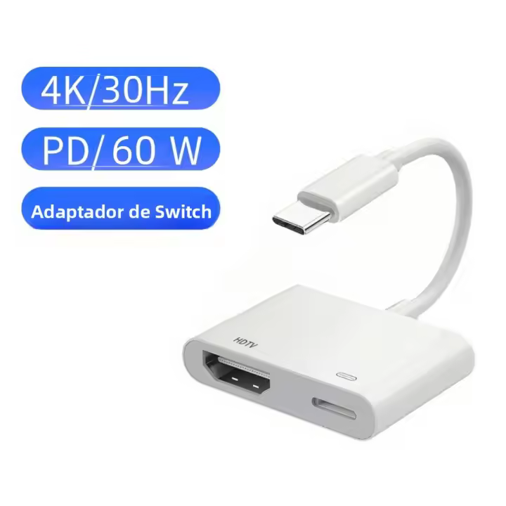 Adaptador Convertidor USB C a HDMI 4K 60Hz 30Hz Compatible Con iPhone 16Pro/Max MacBook 2023 iPad pro iMac S23 XPS 17 Surface Book - 1