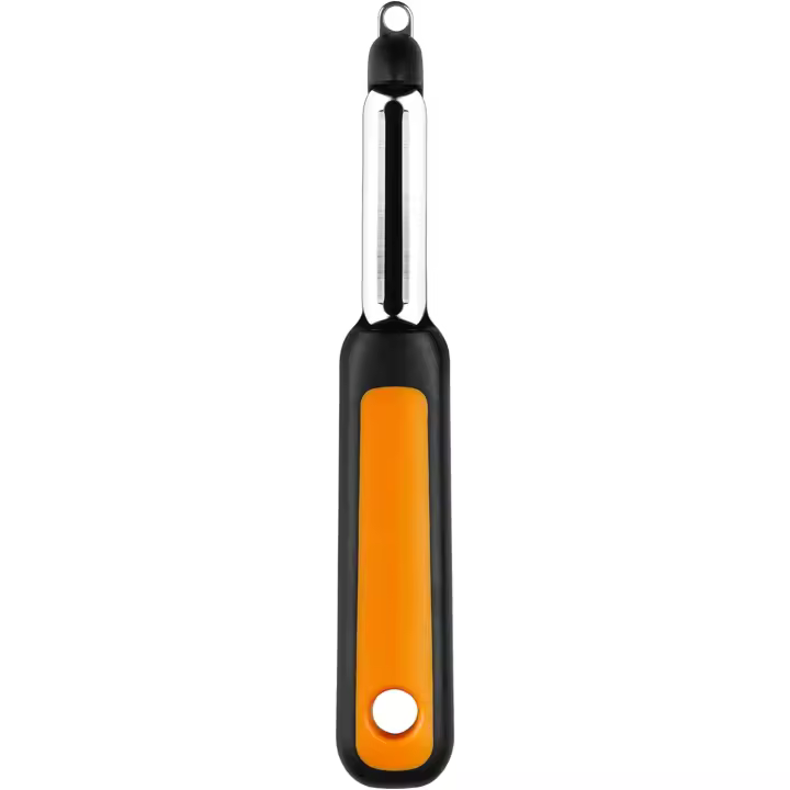 BRA Efficient Pelador Liso Forma I, Utensilio de Cocina, Ideal para Pelar o Hacer Finas Láminas de Fruta y Verduras (Patatas, Zanahorias), Pela Patatas, Apto para Lavavajillas, Mango Resistente y Ergonómico que Minimiza el Esfuerzo, Naranja - 1