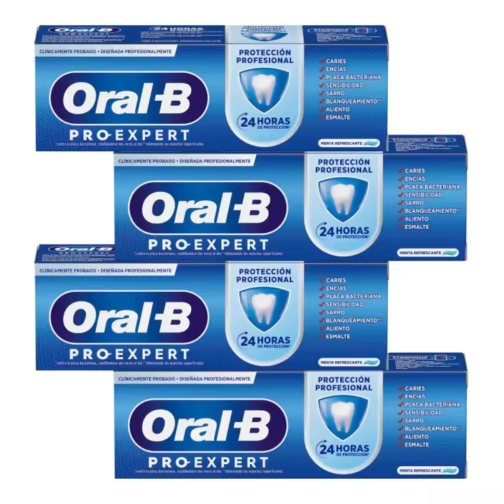 Oral-B Pro-Expert Pack de 4 Patas de Dientes Menta Fresca Protección Profesional Pasta Dentífrica 75 ml (300 ml en total) - 1