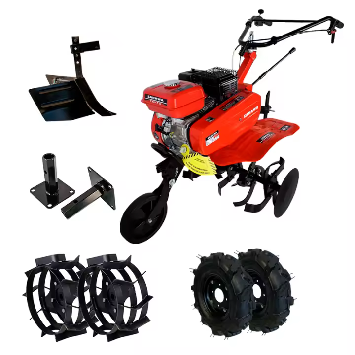 Motoazada 7,5 CV + Ruedas Neumaticas 400x8 + Ruedas Metálicas 400x10 + Mangones + Asurcador SAKAWA 7,5 cv - 1