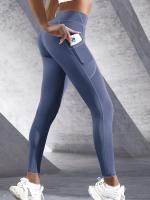 Leggings De Cintura Alta Para Mujer Con Bolsillos Yoga Fitness Running Sportswear De Color Sólido Estilo Elegante Y Cómodo - details 28