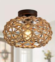 Luz De Techo De Henequén Retro Elegante Tejida En Rattan Instalación Semi Incluida Para Cocina Dormitorio Pasillo Material Principal Hierro - details 5