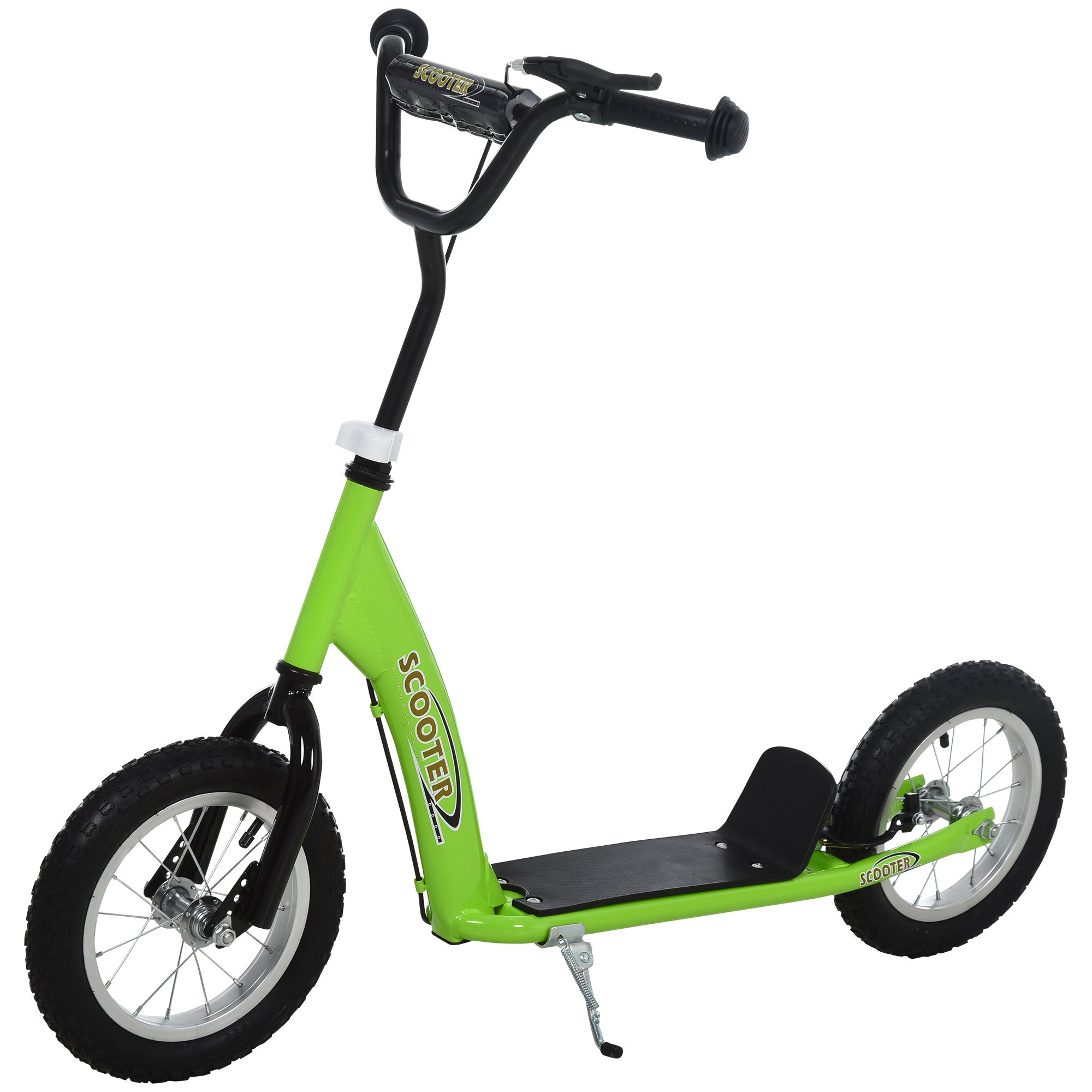 HOMCOM Patinete para Niños Mayores de 5 Años Scooter 2 Neumáticos Inflables de Caucho con Frenos Manillar Ajustable Pedal Antideslizante 117x52x80-85 cm Verde