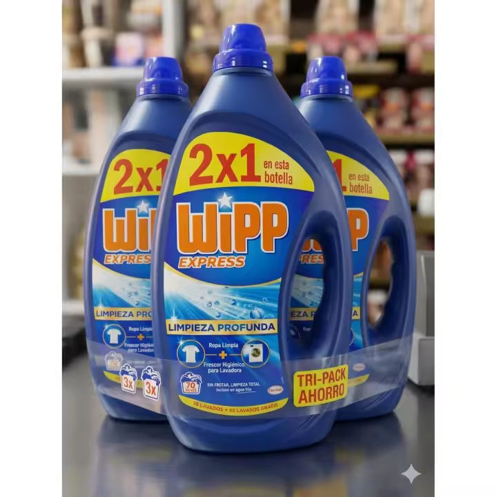 Wipp Express Limpieza Profunda | Pack 3 Botellas cada botella (70 Lavados c/u = 210 Lavados) +50% Gratis | Detergente Líquido Ropa Limpia y Fresca 3 Botellas para una limpieza efectiva y duradera. - 1