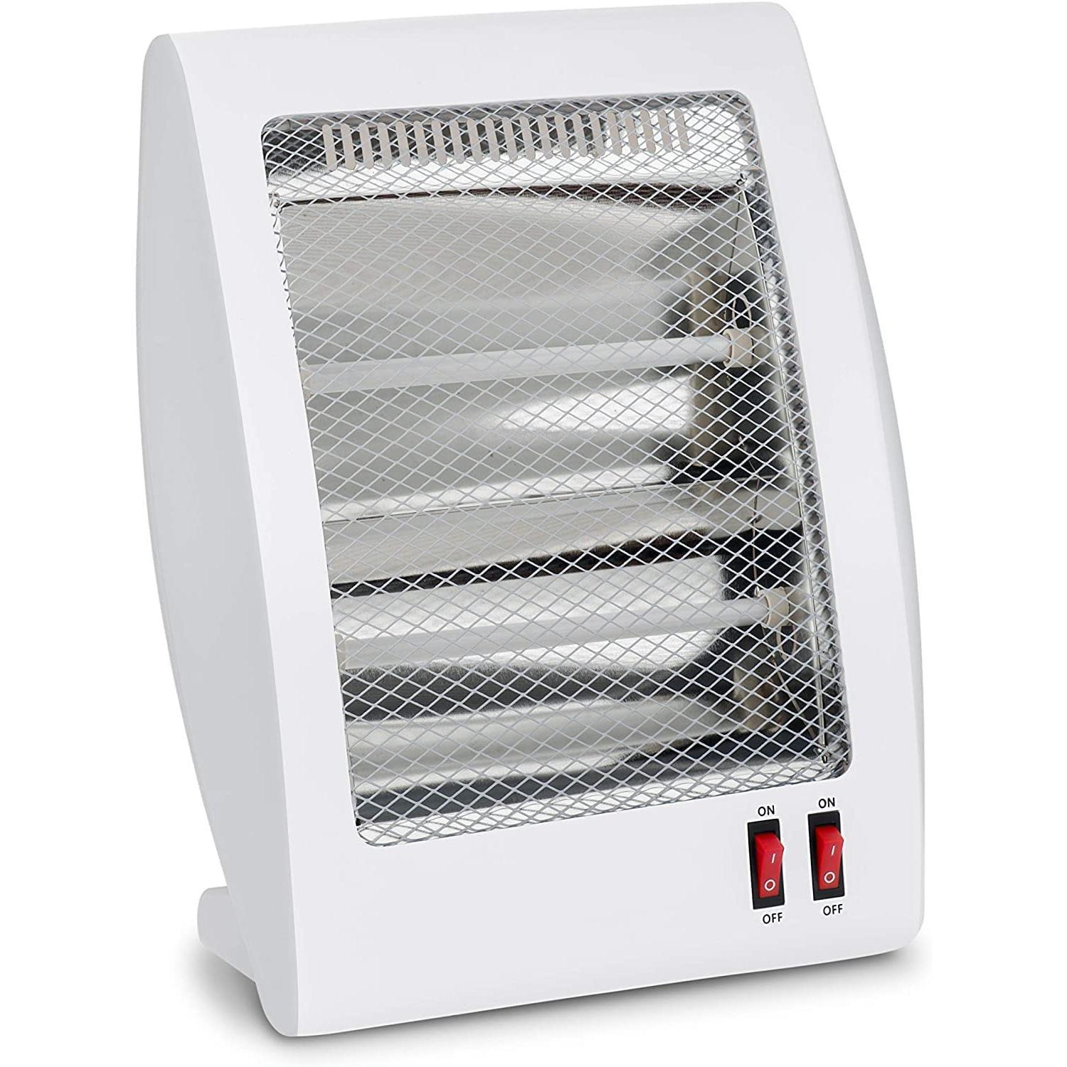 Estufa de cuarzo 400/800W con 2 niveles de potencia, Calefactor 400 W y 800 W, diseño en color blanco, Silencioso, tamaño compacto, Calefacción Eléctrico Ligero y Portátil Bajo Consumo