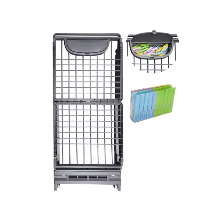 Tendedero Plegable con Ruedas de Resina con 21m de Tendido Clips para Perchas y Cierre de Seguridad Incluye Cajón para Pinzas - 1