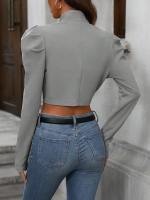 Chaqueta De Casualidad Corta Con Manga Larga Estilo Europeo Y Americano Versátil Para Mujer Top De Poliéster Cierre Abierto - details 15