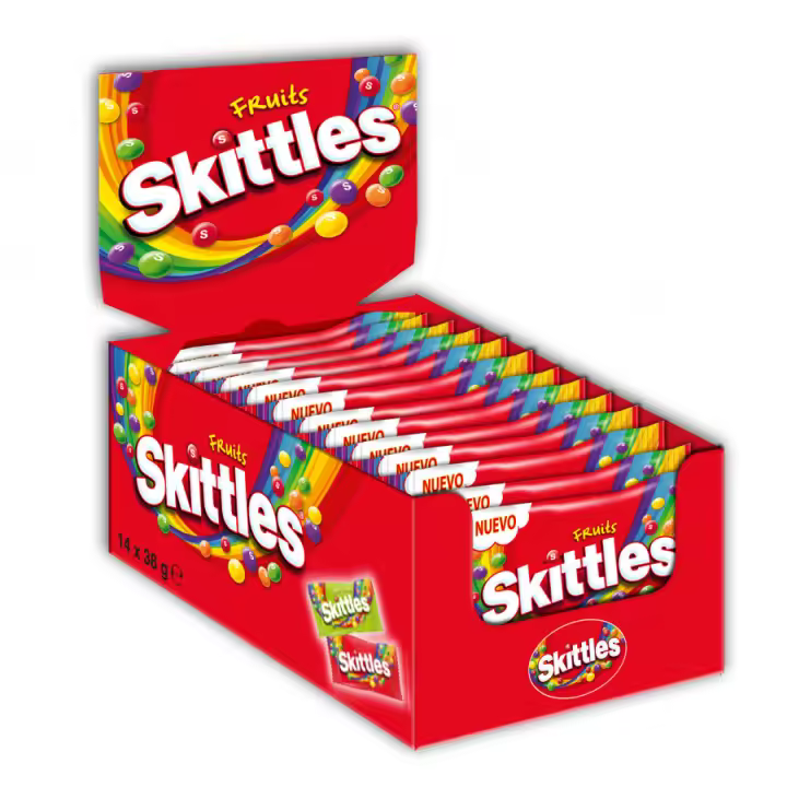 SKITTLES FRUTAS - Caramelos Masticables Sabor Afrutado - CAJA 14 UNIDADES DE 38G - 1