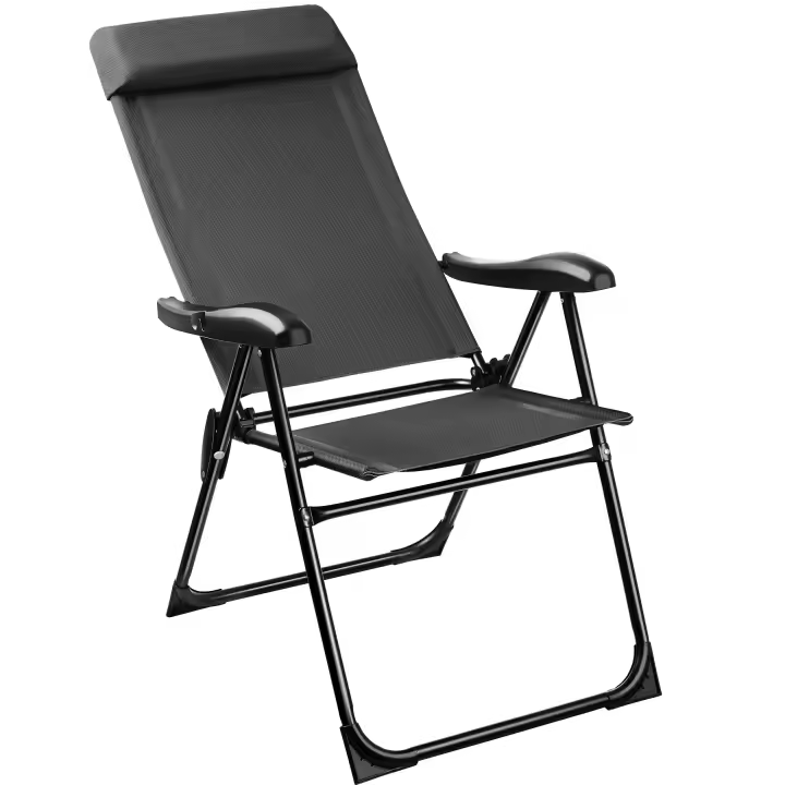 TECTAKE - Silla de Camping Plegable de Aluminio, Respaldo Ajustable 7 Posiciones, Tejido Transpirable, Reposabrazos Ergonómicos, Cojín Extraíble, Pies Antideslizantes, Ideal Acampada y Playa - 1