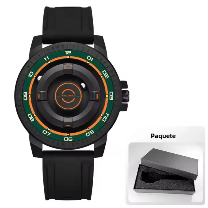 Reloj De Cuarzo Para Hombre Daniel Gorman DG0221 Negro Impermeable Con Correa De Silicona Y Acero Inoxidable Magnetismo Driven Verde - 1