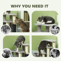 PawHut Árbol para gatos, torre rascadora con plataformas de felpa de 3 niveles, 2 pelotas de juego, postes rascadores de sisal, 50 cm de altura, para gatos de hasta 5 kg, gris claro - details 6