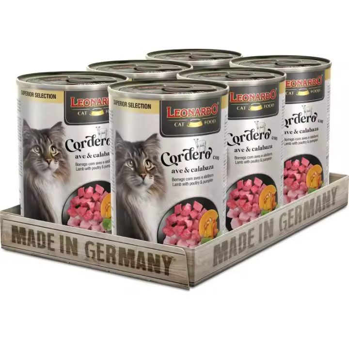 Leonardo Cat Food Alimento húmedo Superior Selection Cordero con Ave y Calabaza Alimento húmedo sin Cereales para Gatos Alimento húmedo Completo en Lata (Formato 6x200grs, 6x400grs) - 1