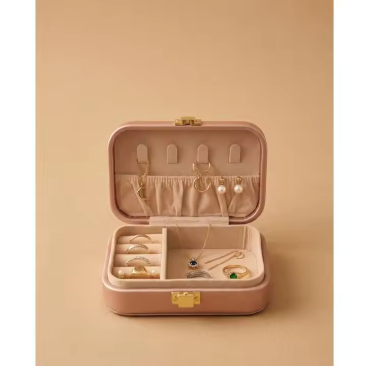 Alhajero Portátil de Viaje - Organizador de Joyas de Cuero PU con Compartimentos para Anillos, Pendientes y Collares - Estuche Almacenamiento Joyería Elegante y Compacto - 1