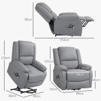 HOMCOM Sillón Relax Reclinable Eléctrico Levanta Personas Sillón Elevador con 8 Punto de Masaje Calor Lumbar 2 Controles Remotos Reposapiés Tela Resistente a los Arañazos y Bolsillo Lateral Gris - details 2