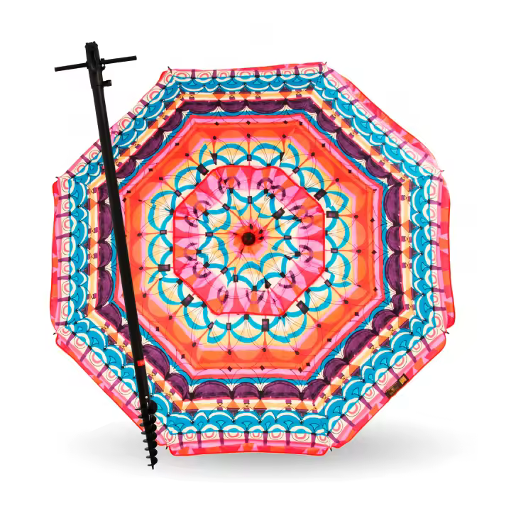 Sombrilla 200 cm ÉTNICA con Espiral y Poste de Recorrido Total. 8 Varillas. PROTECCIÓN Total contra los Rayos UV - CREVICOSTA QUALITY MARK MARCAS DE CALIDAD - 1